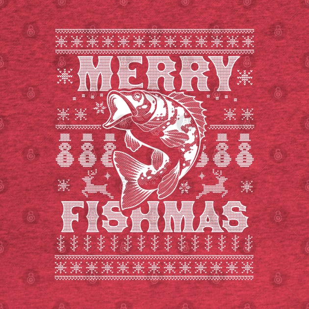 Merry Fishmas Funny Xmas Fishing - Ugly Christmas Sweater by OrangeMonkeyArt